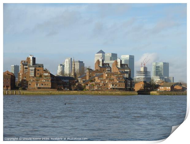 Canary Wharf seen from the River Thames  Print by Ursula Keene