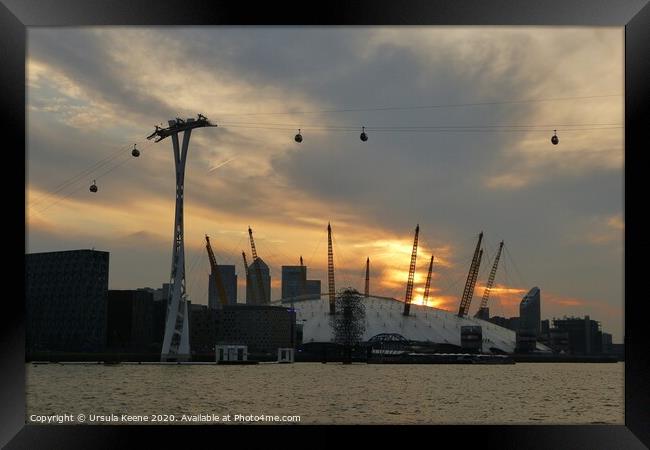 Sun setting over O2 & Cable Cars seen from deck of TS Wylde Swan Framed Print by Ursula Keene