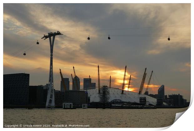 Sun setting over O2 & Cable Cars seen from deck of TS Wylde Swan Print by Ursula Keene