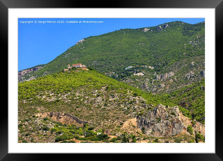 A bottom-up view of two monasteries, one male and one female, in Loutraki, Greece. Framed Mounted Print by Sergii Petruk