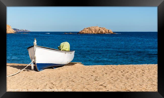 Fishermen's boat on a beach, Tossa de Mar, Costa Brava, Catalonia Framed Print by Pere Sanz