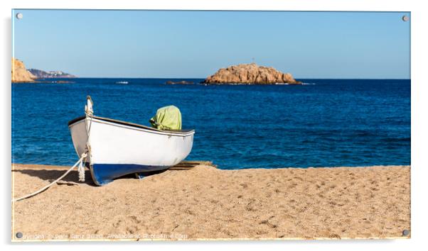 Fishermen's boat on a beach, Tossa de Mar, Costa Brava, Catalonia Acrylic by Pere Sanz