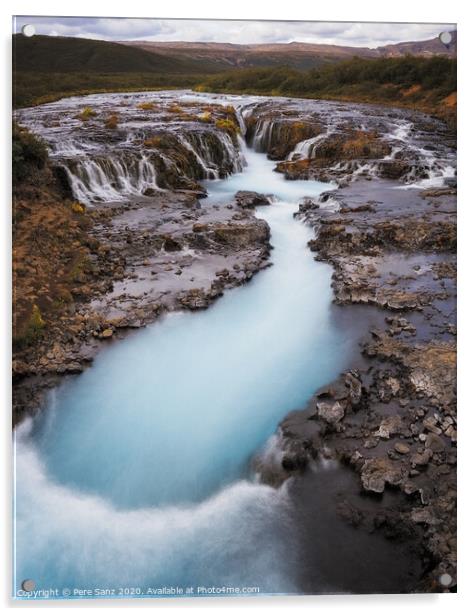 Beautiful Turquoise Bruarfoss Waterfall, Iceland  Acrylic by Pere Sanz