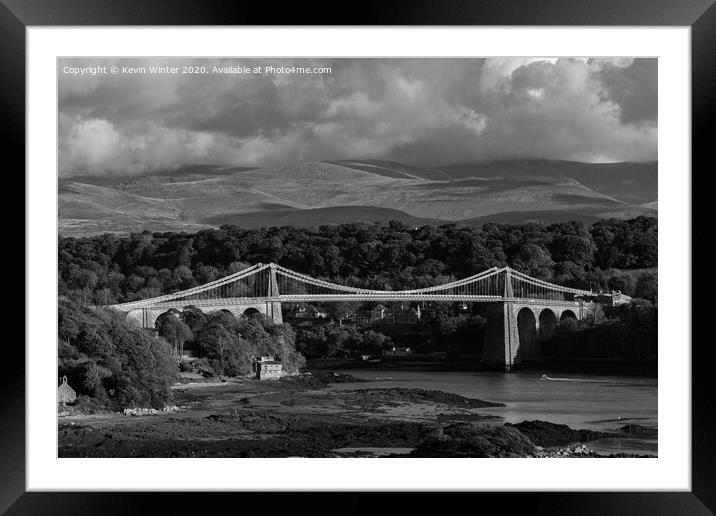 Menai Bridge Black and White Framed Mounted Print by Kevin Winter