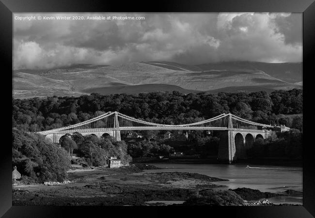 Menai Bridge Black and White Framed Print by Kevin Winter