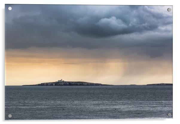 Longstone lighthouse in a squall Acrylic by Gary Finnigan