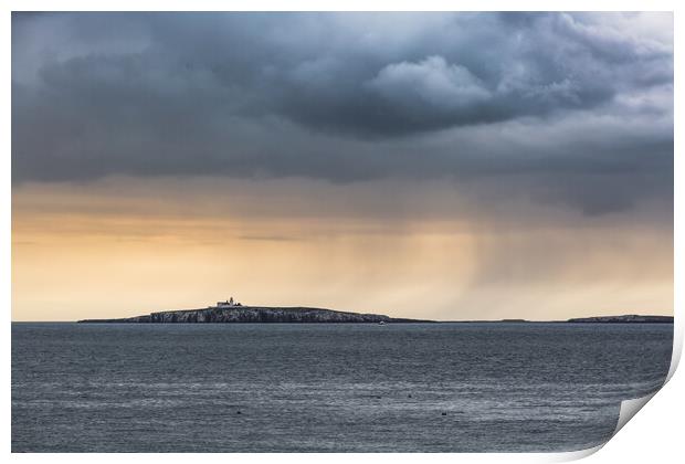 Longstone lighthouse in a squall Print by Gary Finnigan