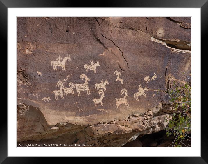 Petroglyphs in Arches national monument, Utah  Framed Mounted Print by Frank Bach