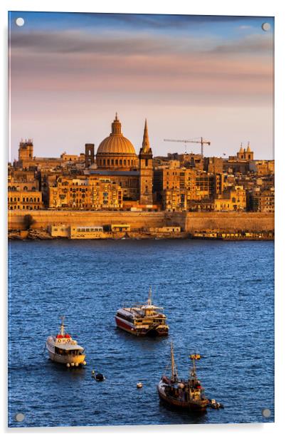 Valletta at Sunset in Malta Acrylic by Artur Bogacki