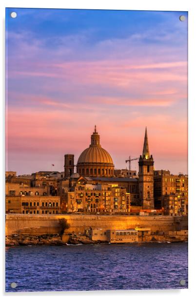 City of Valletta in Malta at Sunset Acrylic by Artur Bogacki