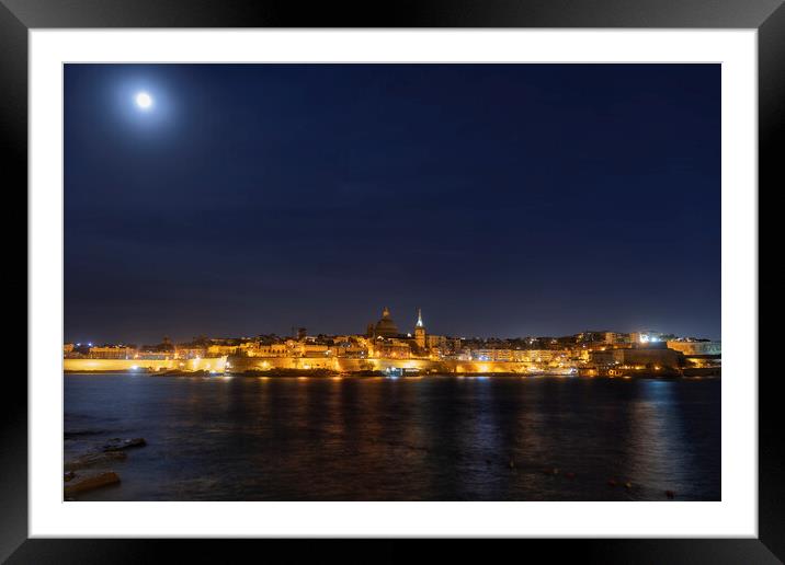 Valletta Skyline At Night Framed Mounted Print by Artur Bogacki