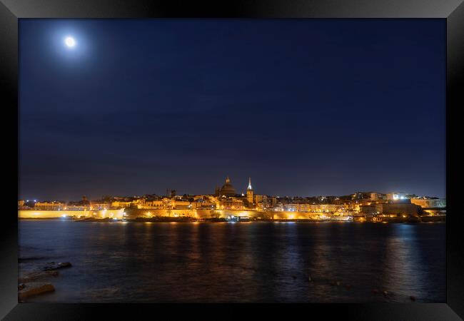 Valletta Skyline At Night Framed Print by Artur Bogacki