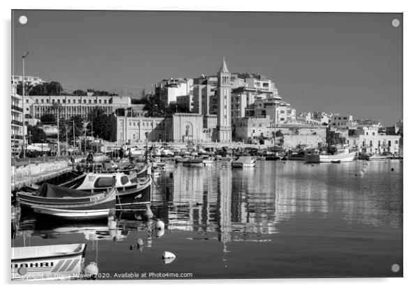 Marsaskala or Marsascala Malta monochrome Acrylic by Diana Mower