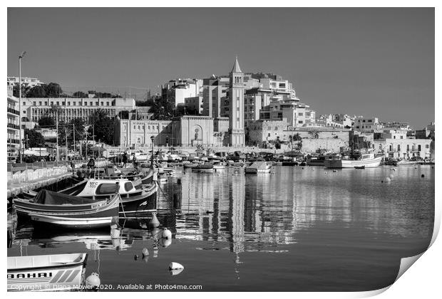 Marsaskala or Marsascala Malta monochrome Print by Diana Mower