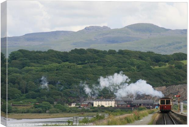 Steam Train at Porthmadog, Wales Canvas Print by Diane Griffiths