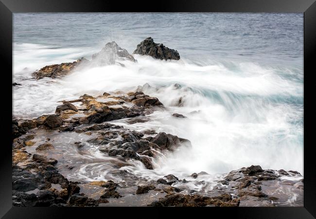 Ocean swirling over rocks Tenerife Framed Print by Phil Crean