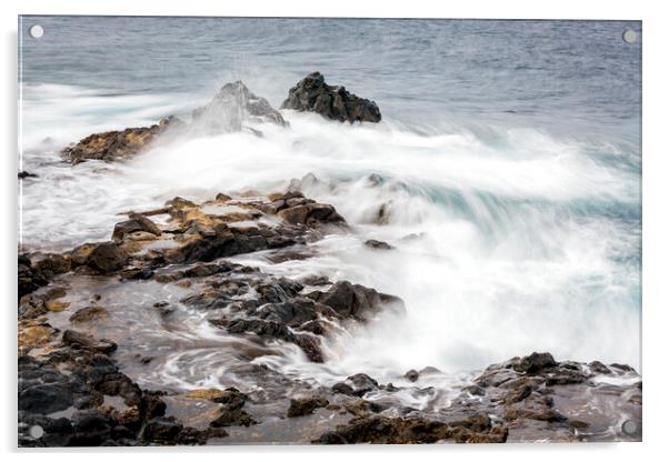 Ocean swirling over rocks Tenerife Acrylic by Phil Crean