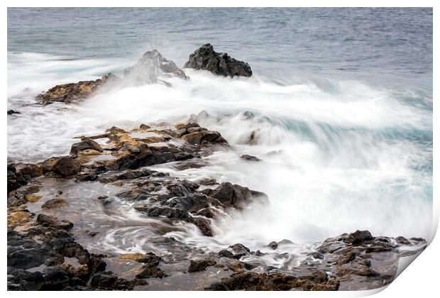 Ocean swirling over rocks Tenerife Print by Phil Crean