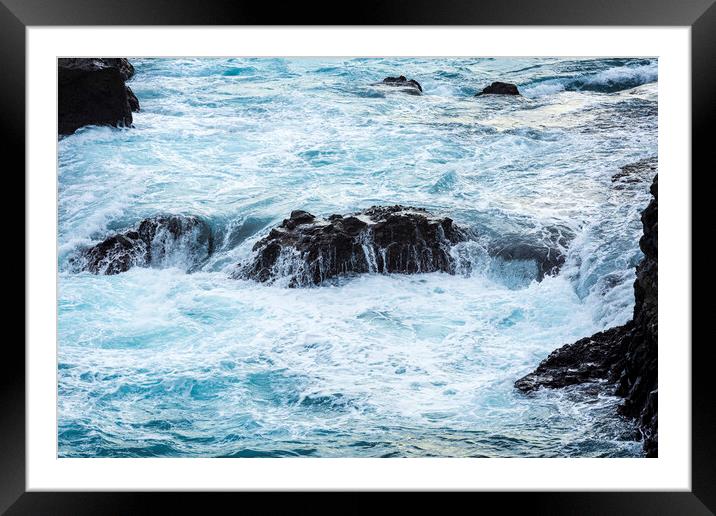 Wild seas rushing over rocks, Tenerife Framed Mounted Print by Phil Crean