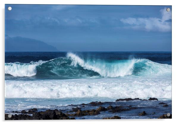 Wave curling over Tenerife Acrylic by Phil Crean