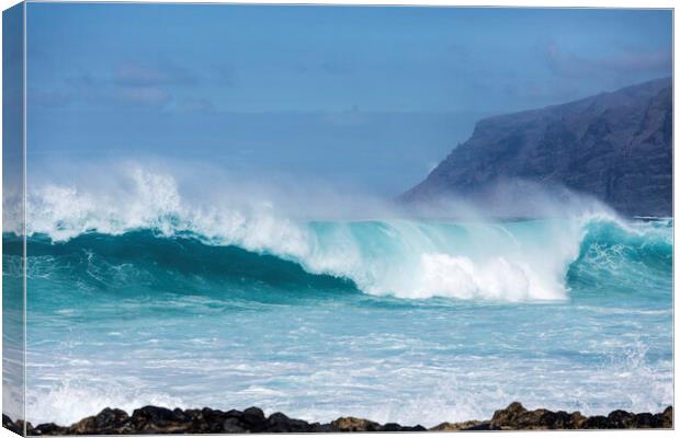 Wave in front of Los Gigantes cliffs Tenerife Canvas Print by Phil Crean