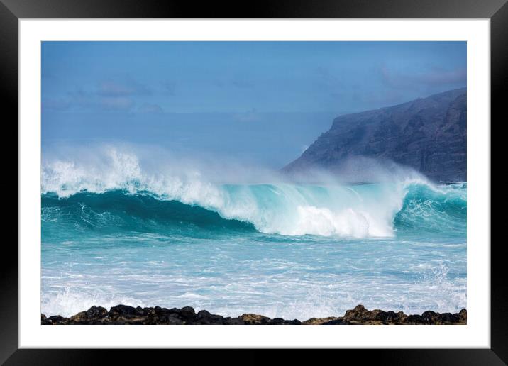 Wave in front of Los Gigantes cliffs Tenerife Framed Mounted Print by Phil Crean