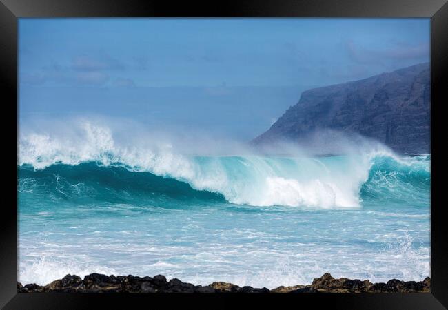 Wave in front of Los Gigantes cliffs Tenerife Framed Print by Phil Crean