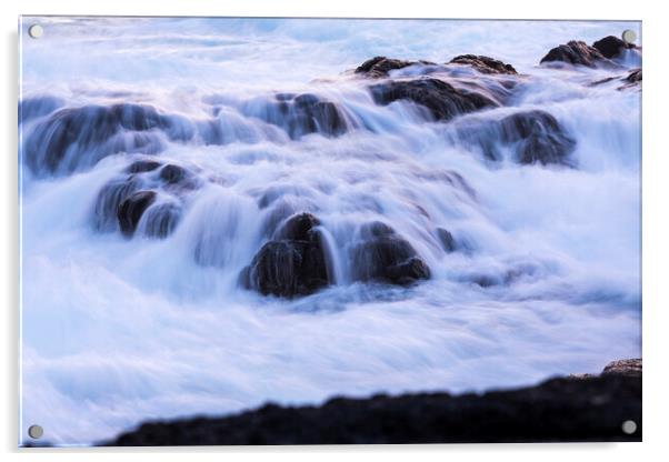 Seawater washing over rocks Tenerife Acrylic by Phil Crean