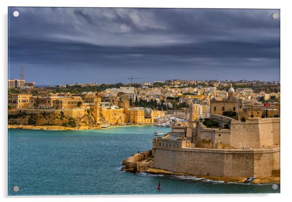 Fort St Angelo in Birgu and Kalkara in Malta Acrylic by Artur Bogacki