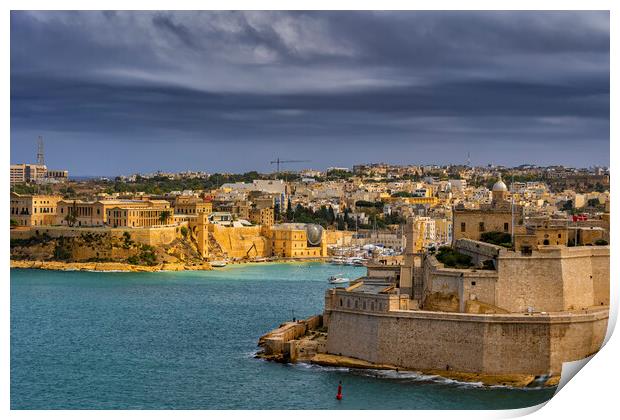 Fort St Angelo in Birgu and Kalkara in Malta Print by Artur Bogacki