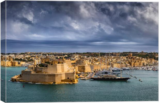 Birgu City And Vittoriosa Marina In Malta Canvas Print by Artur Bogacki