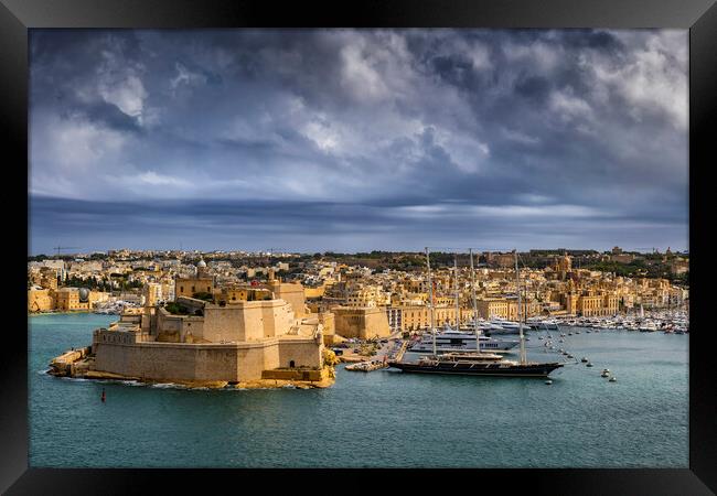 Birgu City And Vittoriosa Marina In Malta Framed Print by Artur Bogacki