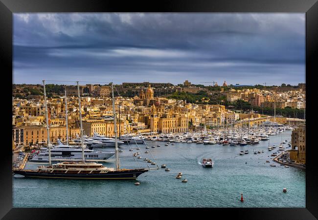Birgu City And Vittoriosa Marina In Malta Framed Print by Artur Bogacki