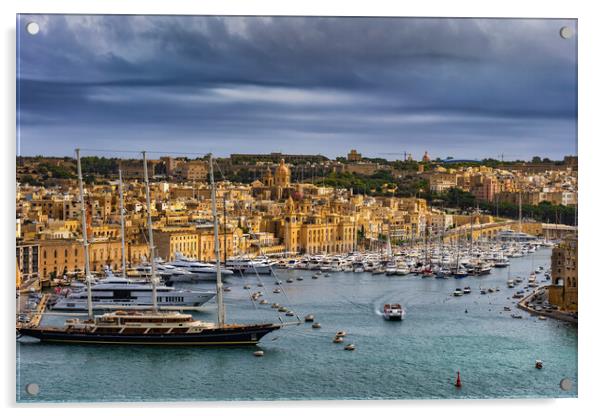 Birgu City And Vittoriosa Marina In Malta Acrylic by Artur Bogacki