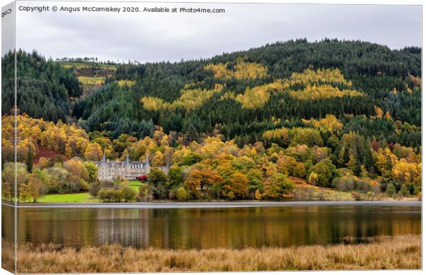 Autumn view across Loch Achray Canvas Print by Angus McComiskey
