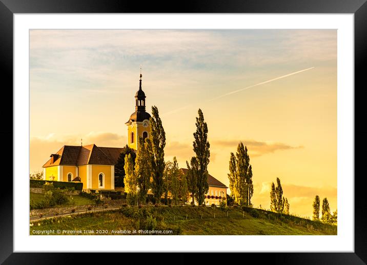 Autumn Landscape panorama of vineyard on an Austrian countryside during sunset in Kitzeck im Sausal Framed Mounted Print by Przemek Iciak