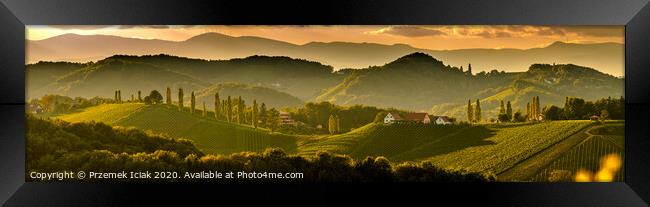 South styria vineyards landscape, near Gamlitz, Austria, Eckberg, Europe. Grape hills view from wine road in spring. Tourist destination, panorama Framed Print by Przemek Iciak