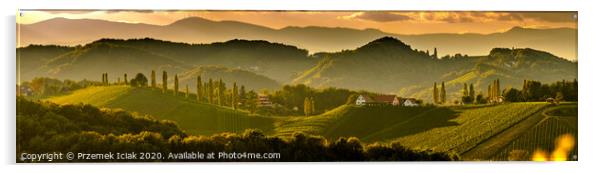 South styria vineyards landscape, near Gamlitz, Austria, Eckberg, Europe. Grape hills view from wine road in spring. Tourist destination, panorama Acrylic by Przemek Iciak