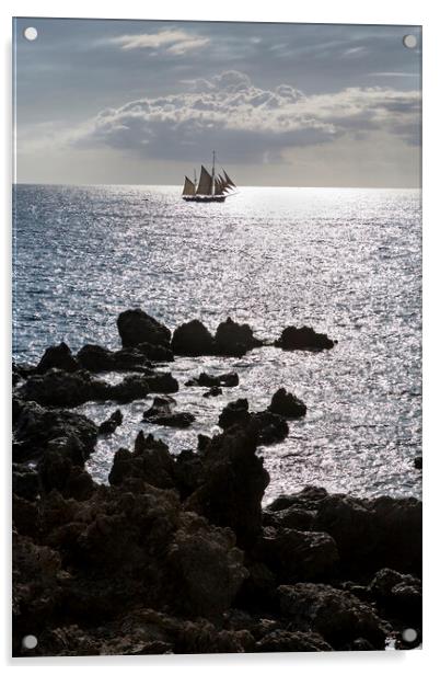 Tall ship offshore, Tenerife Acrylic by Phil Crean
