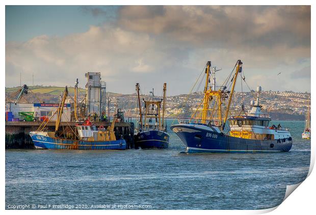 Brixham Trawlers in Port Print by Paul F Prestidge