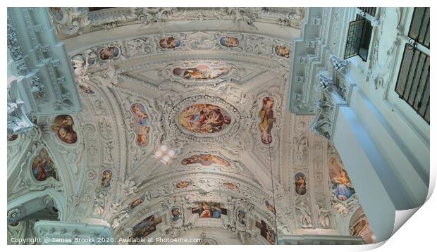 The Ceiling of the Basilica at Mariazell Print by James Brooks