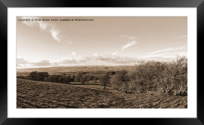 Shropshire Autumn Landscape, Sepia Panorama Framed Mounted Print by Philip Brown