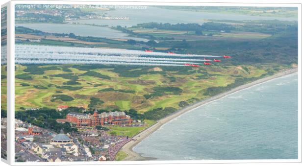 Red Arrows Over Slieve Donard Hotel Canvas Print by Peter Lennon