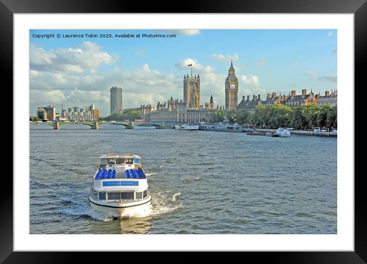 Boat and Houses of Parliament Framed Mounted Print by Laurence Tobin