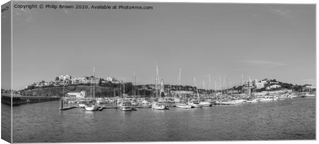 Torquay Harbor No 2 in Devon, B&W Panorama Canvas Print by Philip Brown