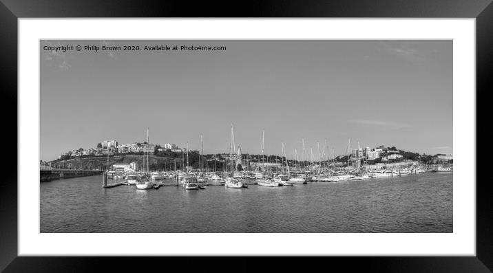 Torquay Harbor No 2 in Devon, B&W Panorama Framed Mounted Print by Philip Brown