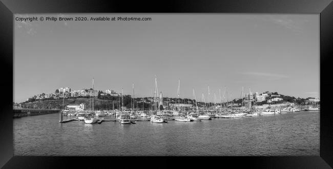 Torquay Harbor No 2 in Devon, B&W Panorama Framed Print by Philip Brown