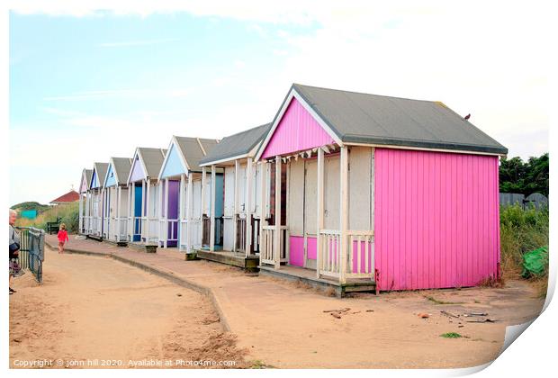 Wooden beach huts at Sandilands near Sutton on Sea in Lincolnshire. Print by john hill