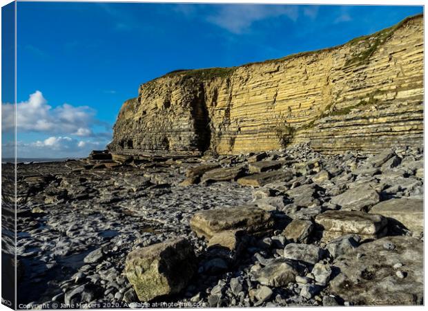 The Cliffs on Dunraven Bay  Canvas Print by Jane Metters