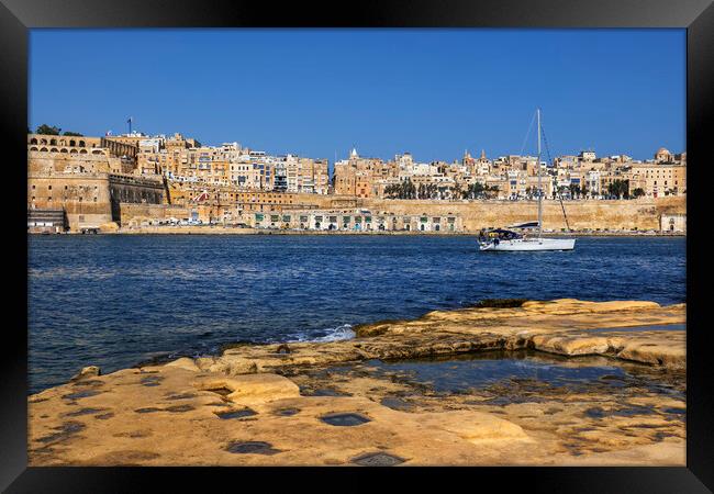 Valletta Skyline And Grand Harbour Framed Print by Artur Bogacki